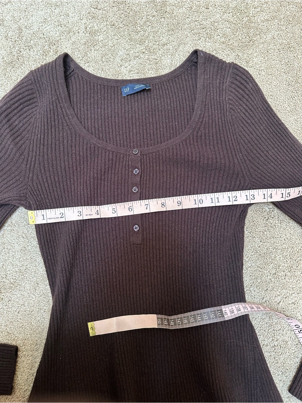 GAP Cashsoft Ribbed Henley Mini Sweater Dress Brown Long Sleeve Fit & Flare Sz M - Picture 5 of 8